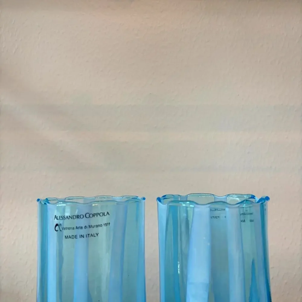 Alessandro Coppola Murano Italy Blue & White Art Glass Tumblers Set of 4 NEW